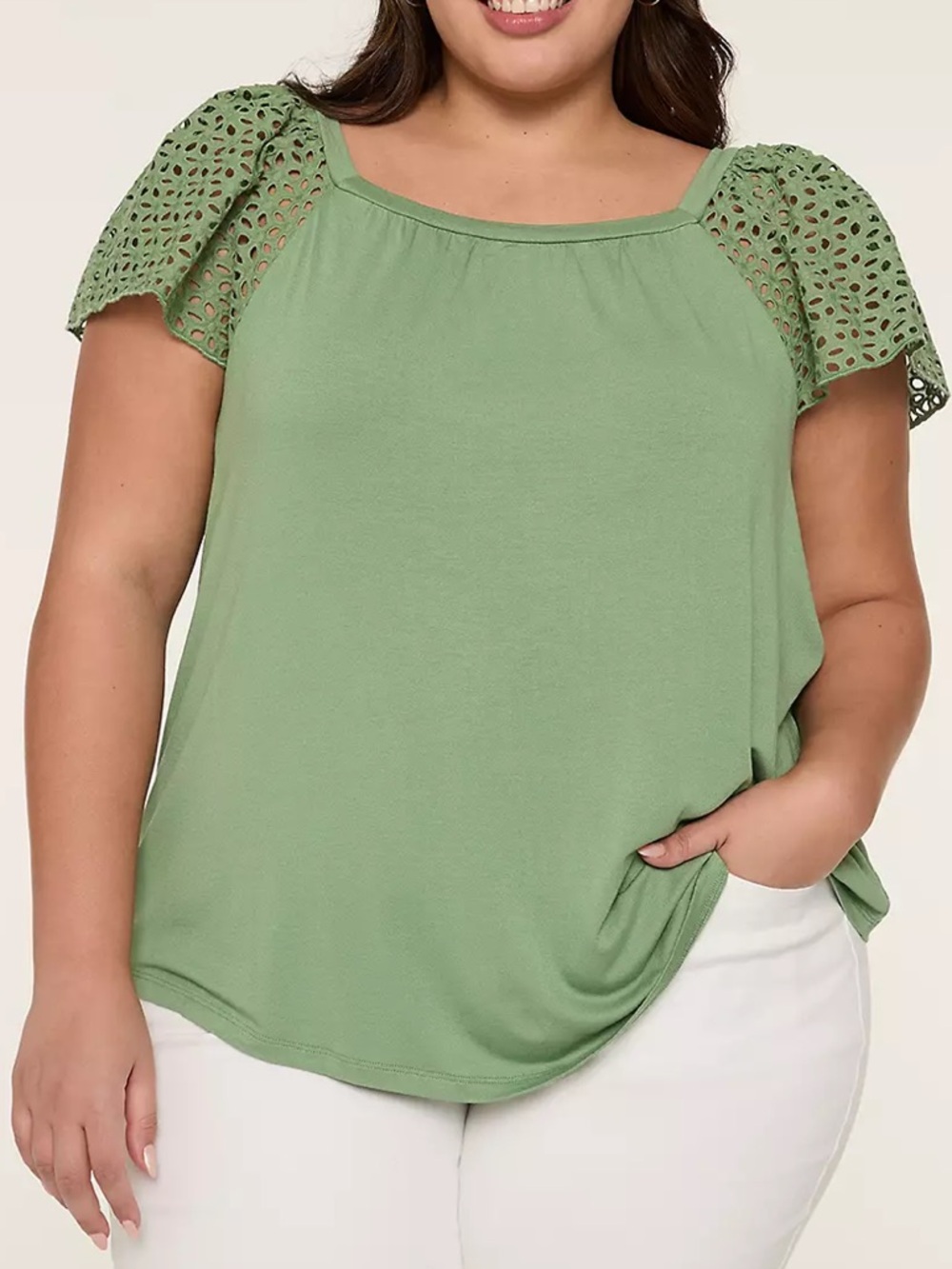 Square Neck Eyelet Sleeve Blouse